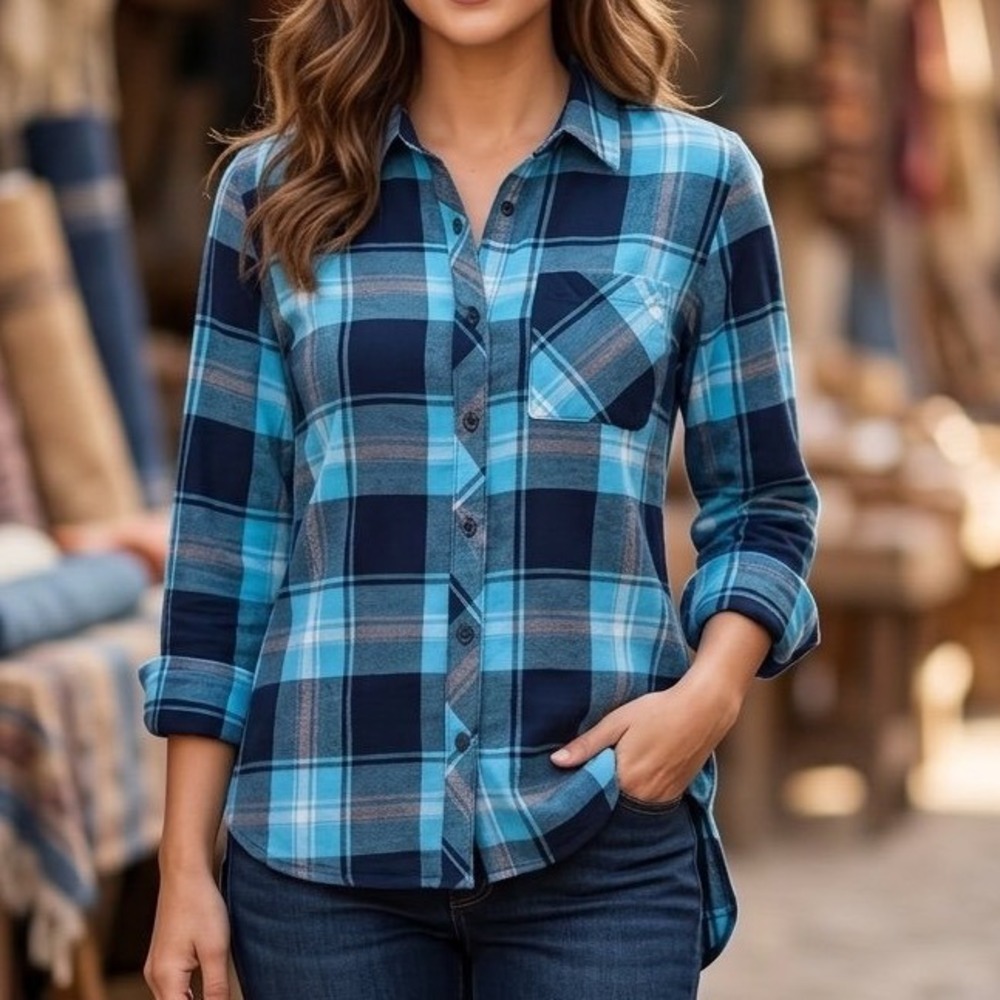 Woolrich Womens Plaid Flannel Button Down Shirt Cotton Cottagecore Camp L